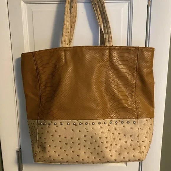 Big Buddha Purse Tote Ostrich Snakeskin Brown Tan EUC - Picture 1 of 5